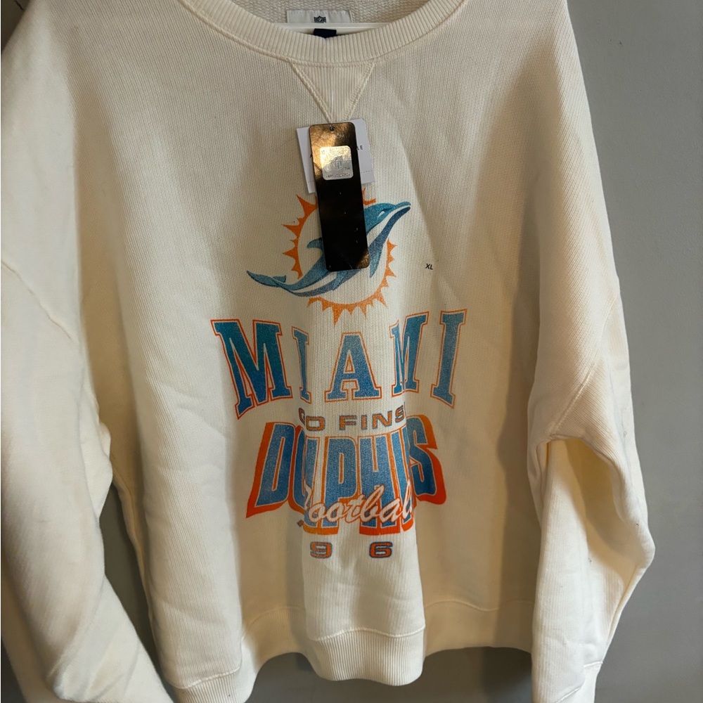 NFL Team Apparel Cream Miami Dolphins Crewneck
